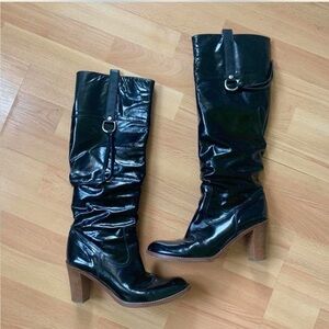 Coach Shiny Black Patent Leather Pull-on block Heeled Boots size 8